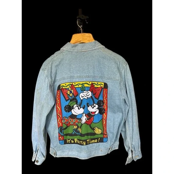 1980's Vintage Unisex Disney Mickey Mouse embroidered Medium Denim Jean Jacket - Picture 2 of 11